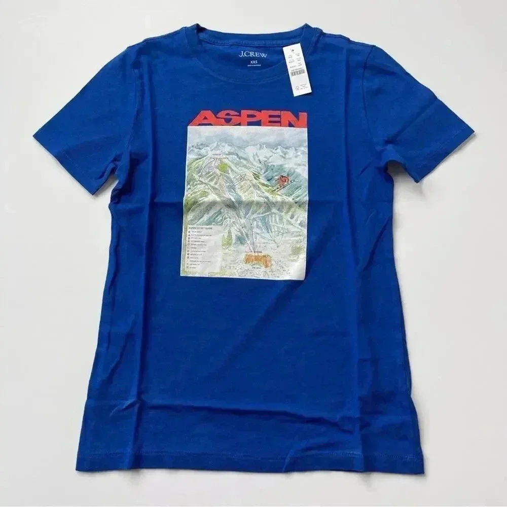 J. Crew Aspen Ski Broken in Jersey T-shirt après Ski Royal Blue Size XXS NWT